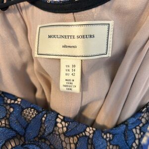 Anthropologie Moulinette Soeurs Blue Lace Maxi Dress with Black Trim